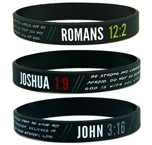 CHRISTIAN WRISTBANDS FOR GUYS (6-pack) John 3:16, Romans 12:2