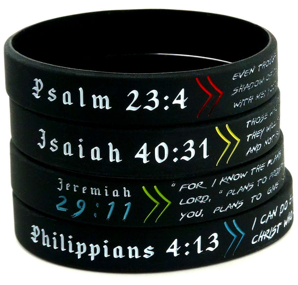 BIBLE BRACELETS GIFT PACK Set of 4 Silicone Bracelets w Engraved S Inkstone
