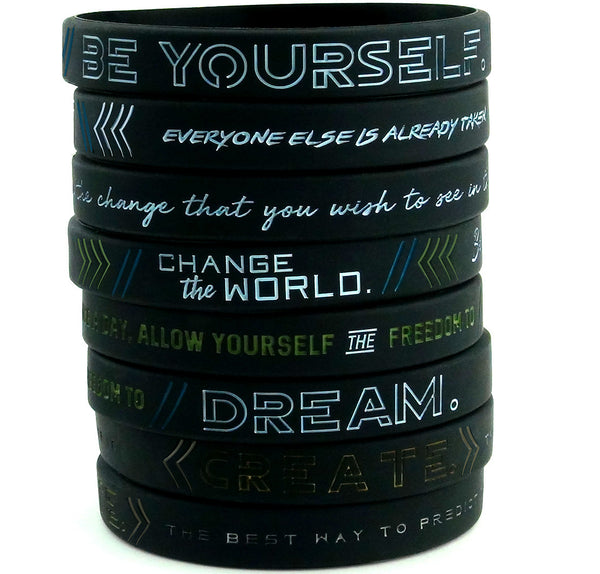 (12-pack) "BE YOURSELF, CHANGE THE WORLD, CREATE, & DREAM" - Inspirational Silicone Wristbands - Inkstone Gifts
