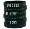 (10-pack) "SUCCESS, FOCUS, & BELIEVE" - Motivational Silicone Rubber Wristbands Bulk Pack - Inkstone Gifts