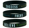 (10-pack) "SUCCESS, FOCUS, & BELIEVE" - Motivational Silicone Rubber Wristbands Bulk Pack - Inkstone Gifts