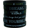 (12-pack) "BE YOURSELF, CHANGE THE WORLD, CREATE, & DREAM" - Inspirational Silicone Wristbands - Inkstone Gifts