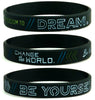 (12-pack) "BE YOURSELF, CHANGE THE WORLD, CREATE, & DREAM" - Inspirational Silicone Wristbands - Inkstone Gifts