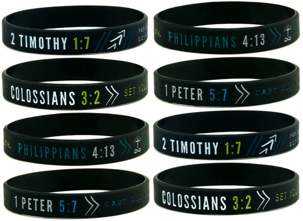 (8-pack) FAITH WRISTBANDS w/ BIBLE VERSES - Bulk Lot of Christian Wristbands - Inkstone Gifts