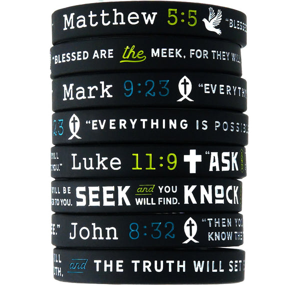 (12-pack) New Testament silicone bracelets w/ Bible Verses from the Four Gospels - Inkstone Gifts