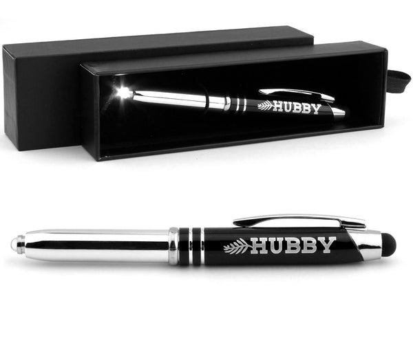 "HUBBY" Engraved Pen Light w/ Stylus Tip - Gift Ideas for Husbands - Inkstone Gifts