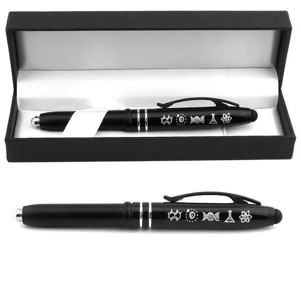 "SYMBOLS OF SCIENCE" ENGRAVED PEN w/ LIGHT & STYLUS TIP - Gifts for Scientists Science Teachers - Inkstone Gifts