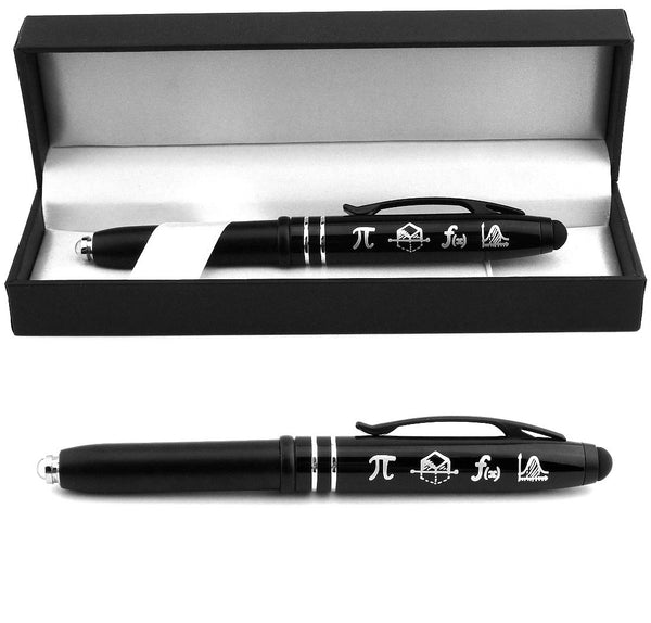 "SYMBOLS OF MATHEMATICS" ENGRAVED GIFT PEN w/ LED LIGHT & STYLUS - Inkstone Gifts