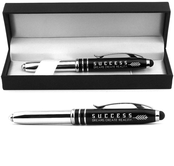 "SUCCESS" GIFT PEN w/ LIGHT & STYLUS TIP - Christmas Birthday Graduation Gifts Ideas for Business Men Women Students Professionals - Inkstone Gifts