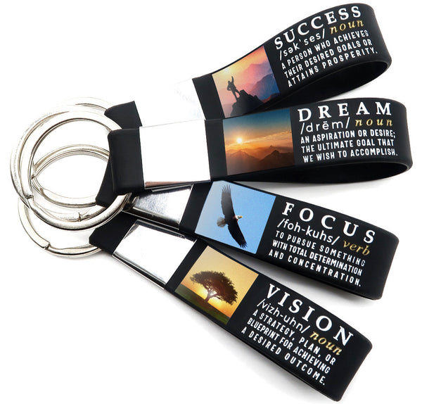 (4-Pack) Success, Focus, Dream, Vision - Motivational Quote Keychains  Professional Corporate Executive Business Quote Oﬃce Gifts for Students  Men Women Coworkers Employees - Inkstone Gifts