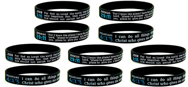 Scripture Silicone Bracelets, Bulk 10-Pack - Jeremiah 29:11, John 3:16, and Philippians 4:13 - Inkstone Gifts